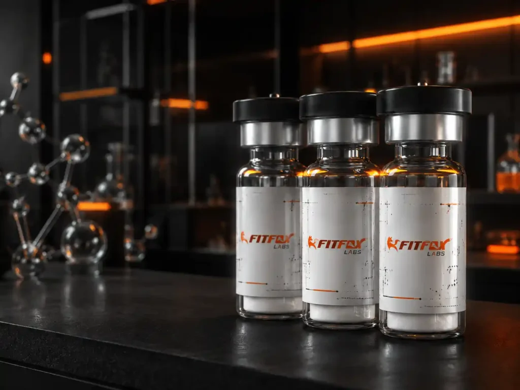 FitFox Labs research peptide vials in a laboratory