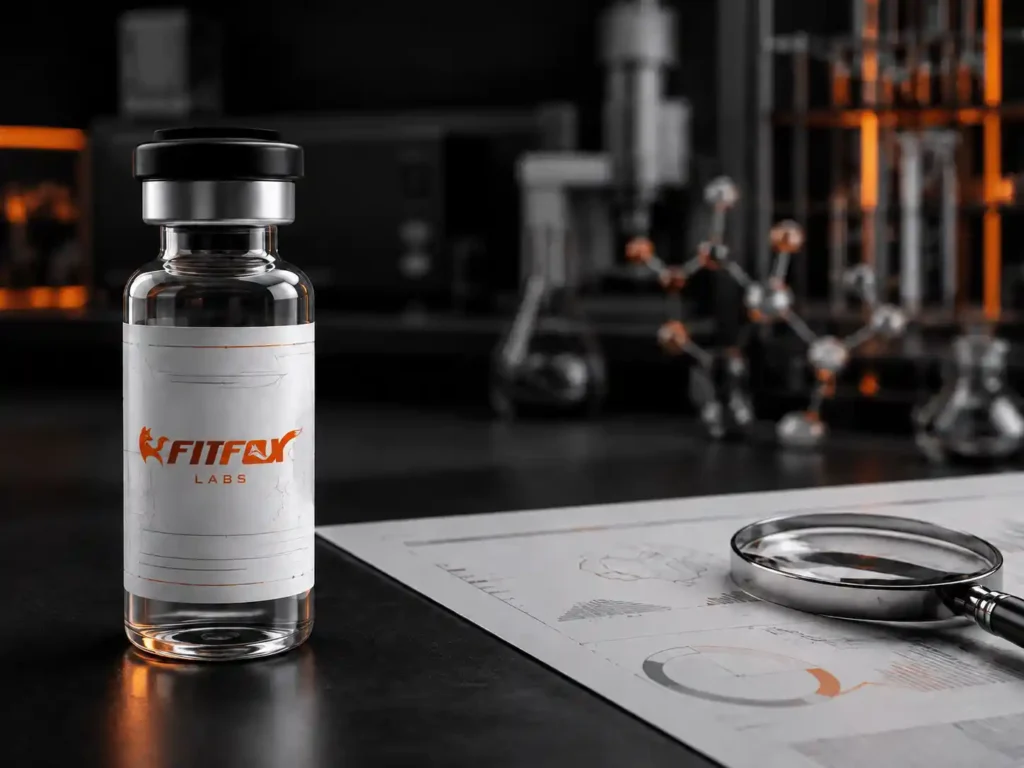 Research peptide vial undergoing laboratory analysis